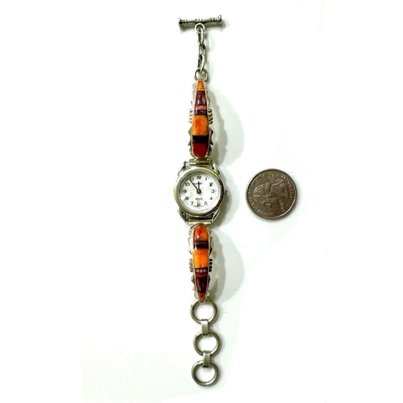 SALE Signed- Ervin Hoskie Navajo Vintage Watch Tips Sterling Silver Toggle Chain - Picture 1 of 9